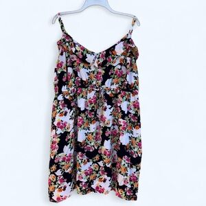 Torrid ruffle neck black pink floral sundress